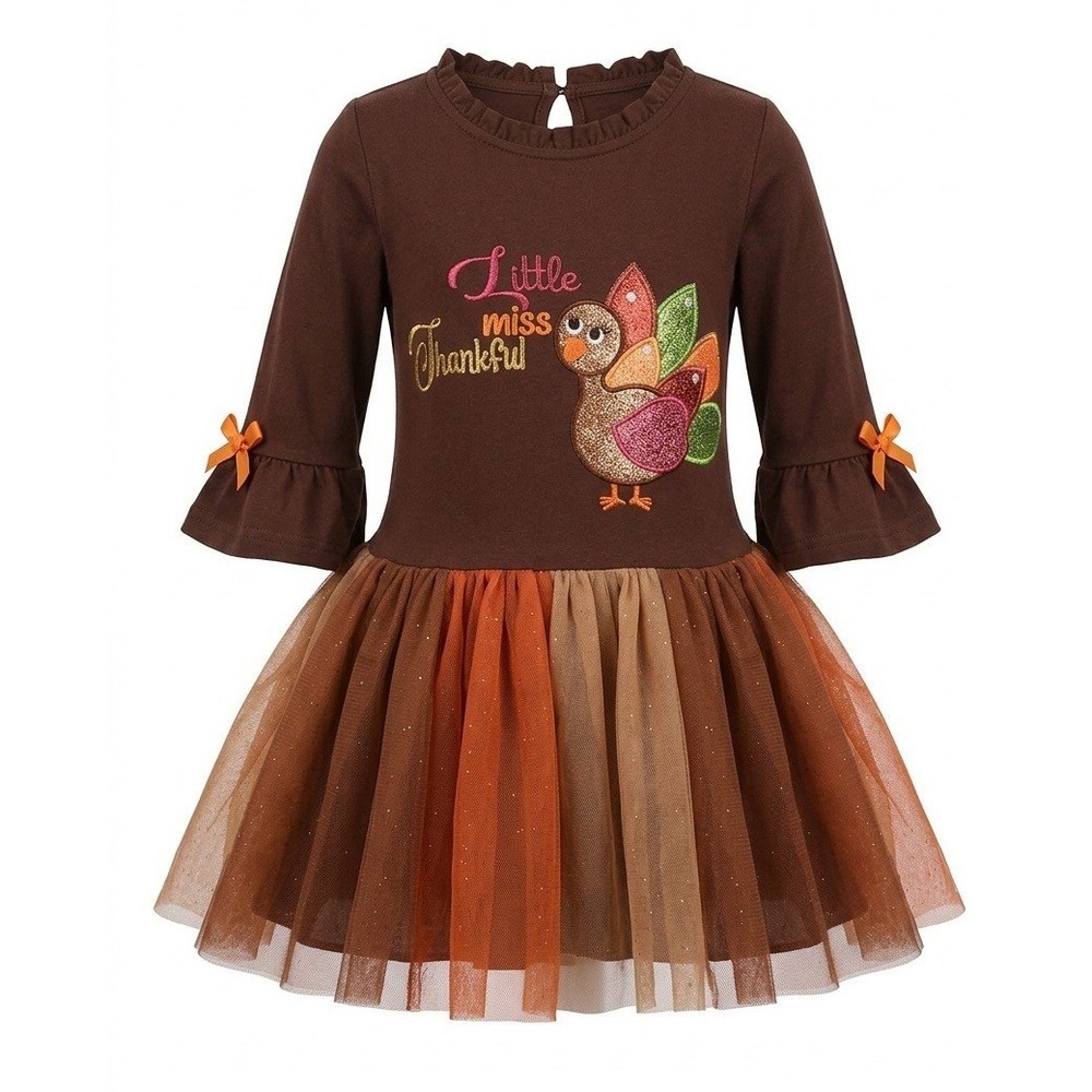 Emily Rose Girls Brown Little Miss Thankful Turkey Tutu Dress Size 6 F979500